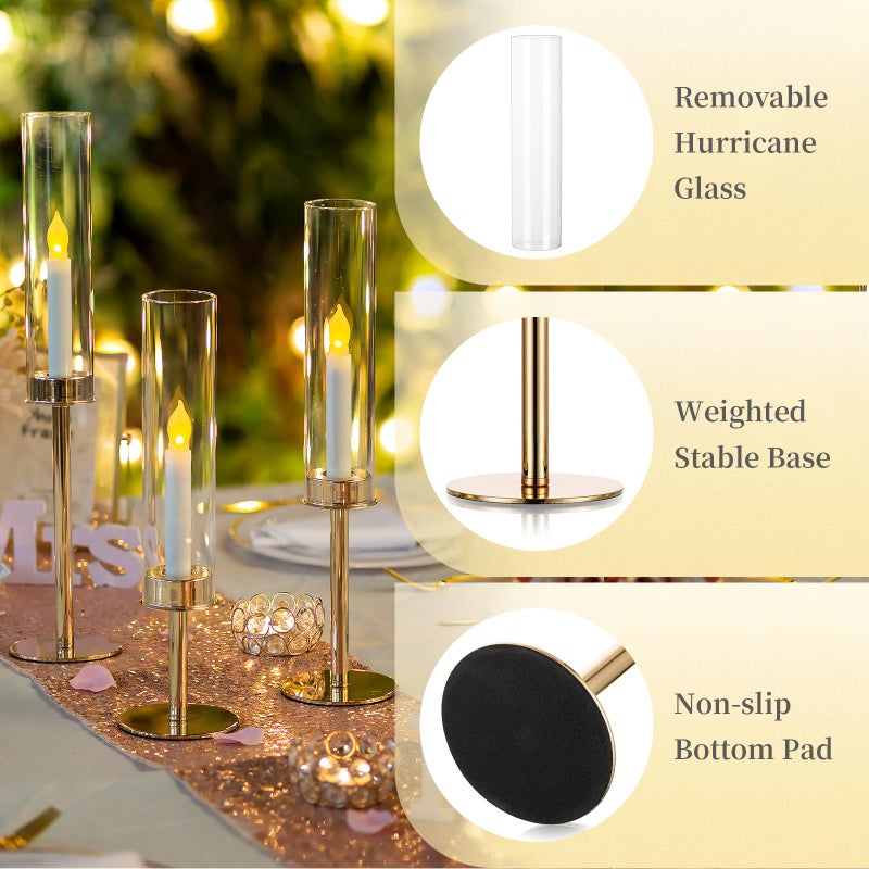Hewory Gold Candle Holders Hurricane Candlestick Holders  6Pcs Candle Stick Candle Holder Candelabra  Taper Candle Holders with Glass Candle Cover for Wedding Table Centerpiece Christmas Decor - Image 5